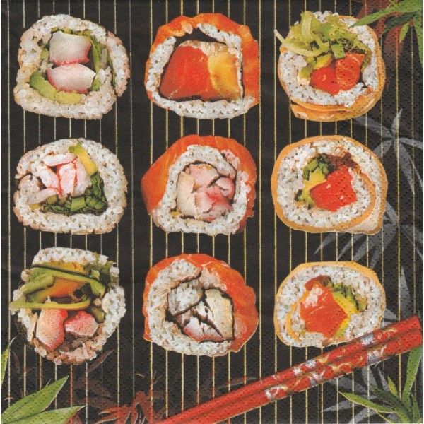 4 Serviettes en papier Sushi Cuisine Japon Format Lunch SDOG-008301 Daisy Decoupage Decopatch - Photo n°1