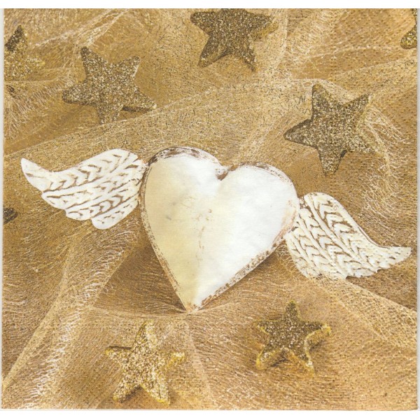 4 Serviettes en papier Coeur ailes d'ange Noël Format Lunch Decoupage Decopatch 60892 Paper+Design - Photo n°1