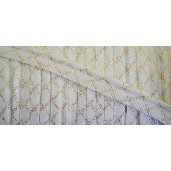 Passepoil coton blanc motif fil lurex or pâle en croix 10mm - Photo n°1