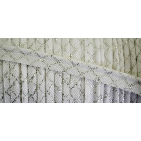 Passepoil coton blanc motif fil lurex argent en croix 10mm - Photo n°1