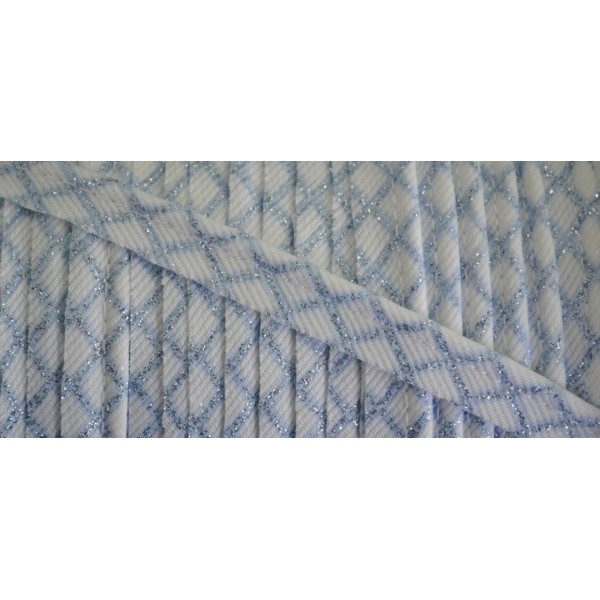 Passepoil coton blanc et ciel motif fil lurex argent en croix 10mm - Photo n°1