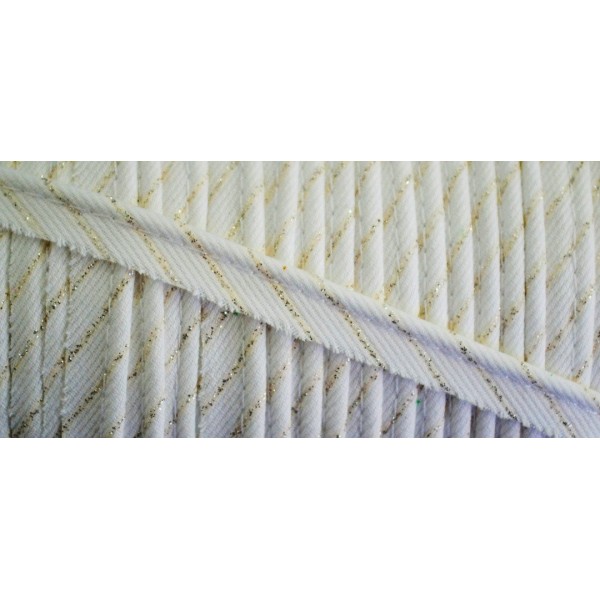 Passepoil coton blanc motif fil lurex or pâle ligné 10mm - Photo n°1