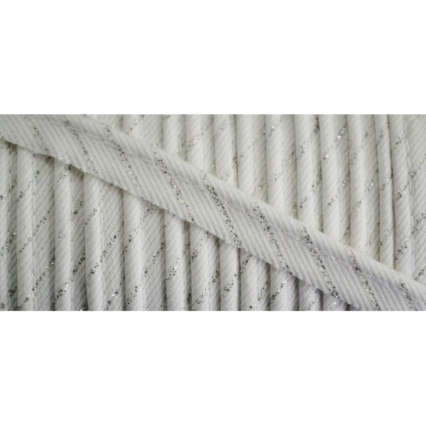 Passepoil coton blanc motif fil lurex argent ligné 10mm - Photo n°1