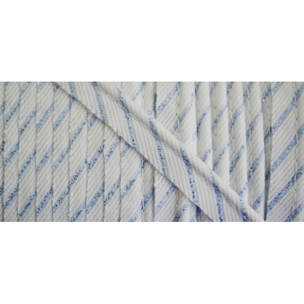 Passepoil coton blanc et ciel motif fil lurex argent ligné 10mm - Photo n°1