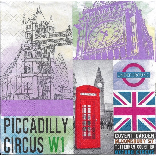 4 Serviettes en papier Londres Piccadilly Circus Format Lunch Decoupage Decopatch 75275 Nouveau - Photo n°1