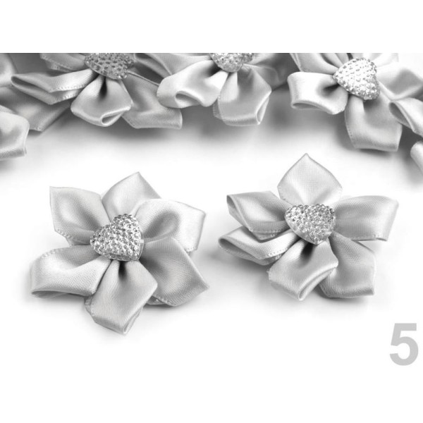 2pc 5 Dove Grey Satin Fleur Ø50mm Avec Strass, d'Autres Fleurs à Coudre Ou à la Colle, des Vêtements - Photo n°1