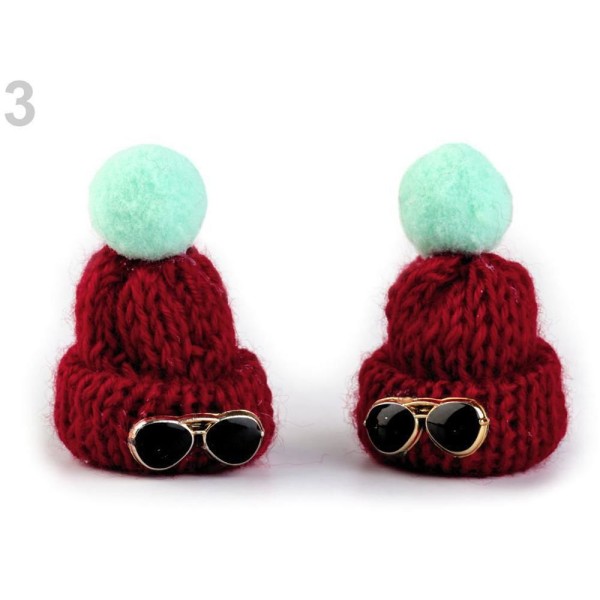 2pc 3 Lumière de Vin Rouge en Maille Crochet Mini Chapeaux Accessoire Appliques, Textiles Et Autres - Photo n°1