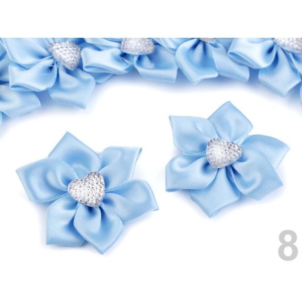 2pc 8 Bleu clair en Satin Fleur Ø50mm Avec Strass, d'Autres Fleurs à Coudre Ou à la Colle, des Vêtem - Photo n°1