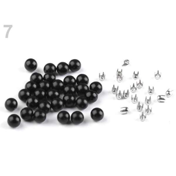 50set 7 (6mm) Noir Rivetage Ensemble des Perles, des Perles Et des Crampons en Plastique Ornements, - Photo n°1