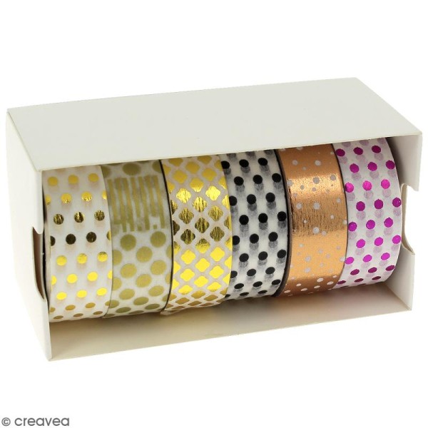 Assortiment Masking tape Foil Pois - 1,5 cm x 10 m - 6 pcs - Photo n°2