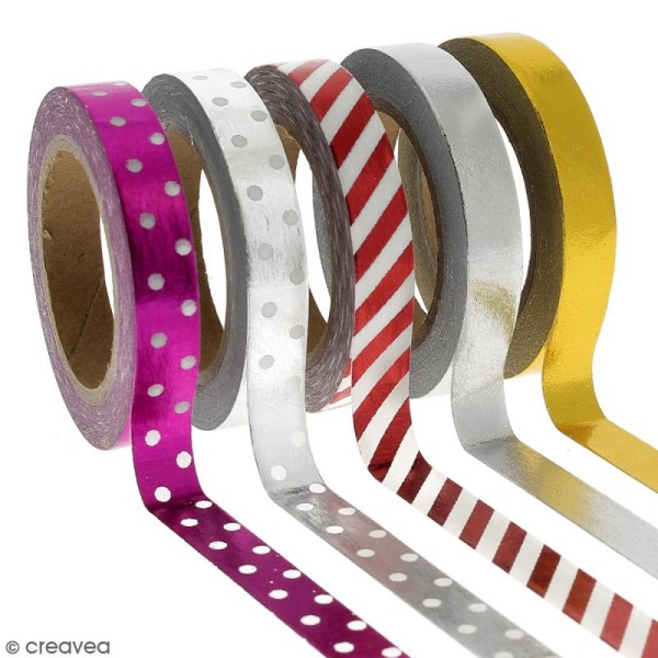 Assortiment Masking tape Foil Couleurs métalliques - 0,8 cm x 10 m - 5 pcs - Photo n°1