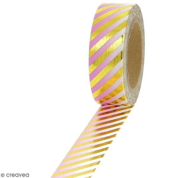 Masking tape Foil Lignes dorées fond rose et blanc dégradé - 1,5 cm x 10 m - Photo n°1
