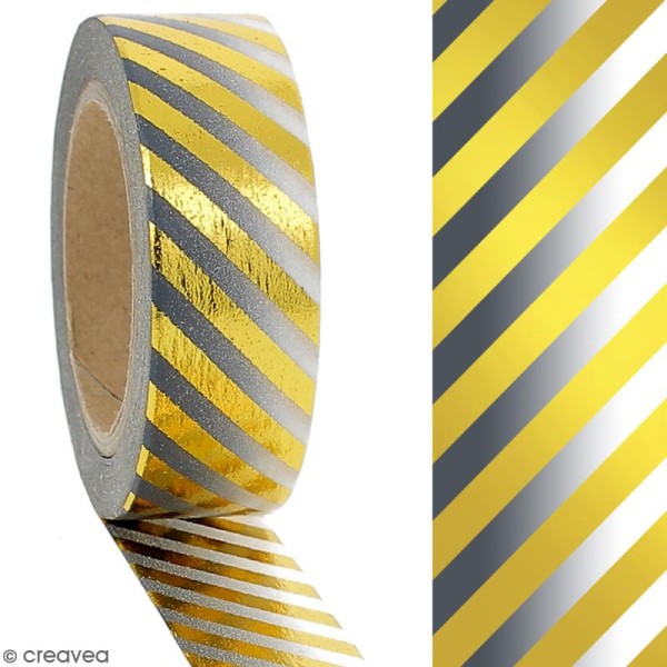 Masking tape Foil Lignes dorées fond gris et blanc dégradé - 1,5 cm x 10 m - Photo n°2