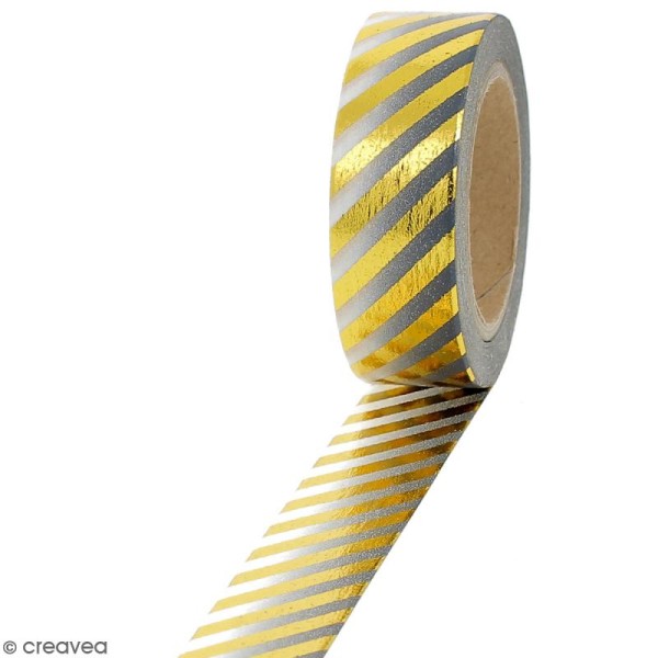 Masking tape Foil Lignes dorées fond gris et blanc dégradé - 1,5 cm x 10 m - Photo n°1