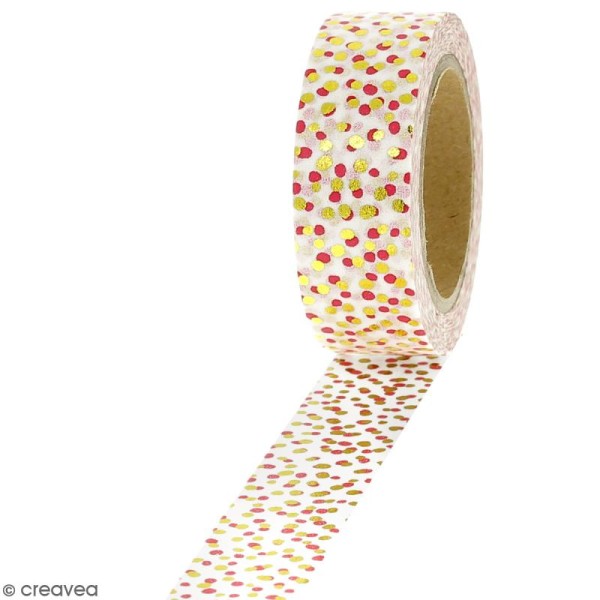 Masking tape Foil Pois dorés et roses - 1,5 cm x 10 m - Photo n°1