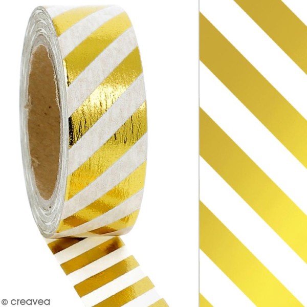 Masking tape Foil Lignes dorées sur fond blanc - 1,5 cm x 10 m - Photo n°2