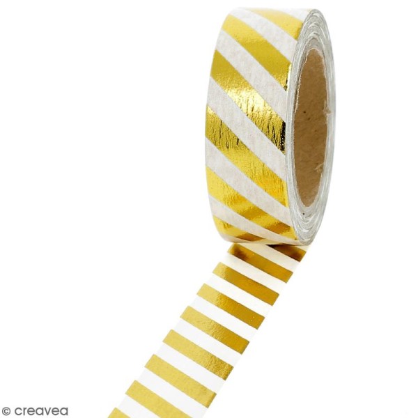 Masking tape Foil Lignes dorées sur fond blanc - 1,5 cm x 10 m - Photo n°1