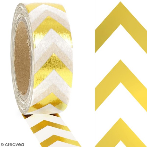 Masking tape Foil Chevrons dorés sur fond blanc - 1,5 cm x 10 m - Photo n°2