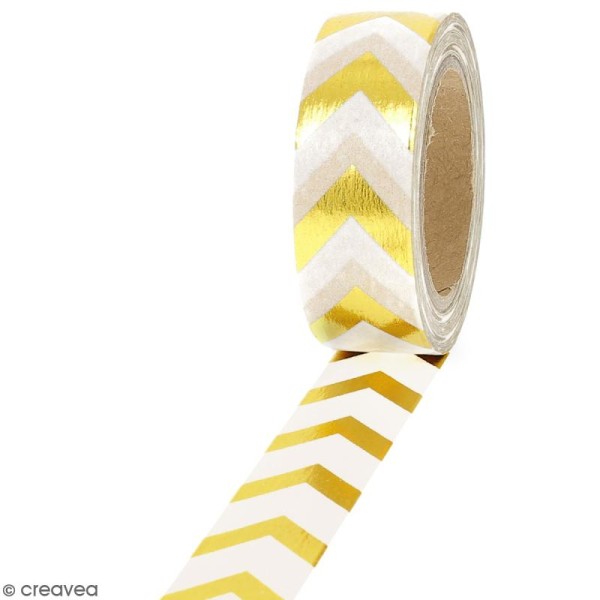Masking tape Foil Chevrons dorés sur fond blanc - 1,5 cm x 10 m - Photo n°1