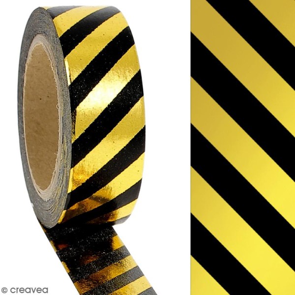 Masking tape Foil Lignes noires et dorées - 1,5 cm x 10 m - Photo n°2