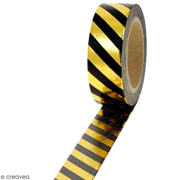Masking tape Foil Lignes noires et dorées - 1,5 cm x 10 m - Photo n°1