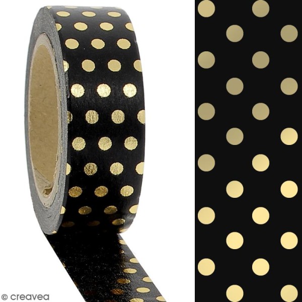 Masking tape Foil Pois dorés sur fond noir - 1,5 cm x 10 m - Photo n°2