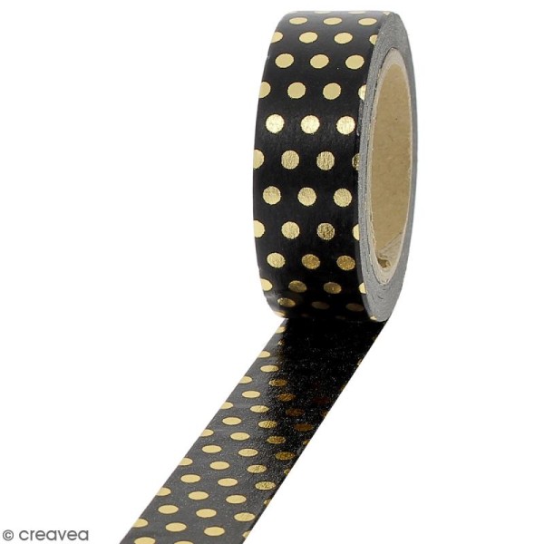Masking tape Foil Pois dorés sur fond noir - 1,5 cm x 10 m - Photo n°1