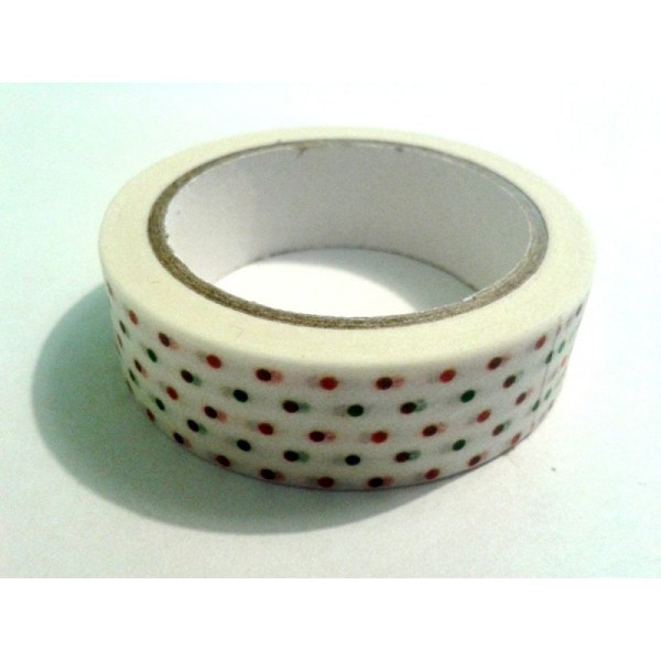 Rouleau de masking tape papier , fond blanc , pois rouge / vert - Photo n°1