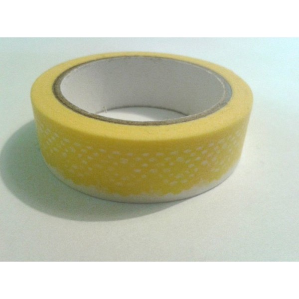 Rouleau de masking tape papier , imitation dentelle jaune / blanc - Photo n°1