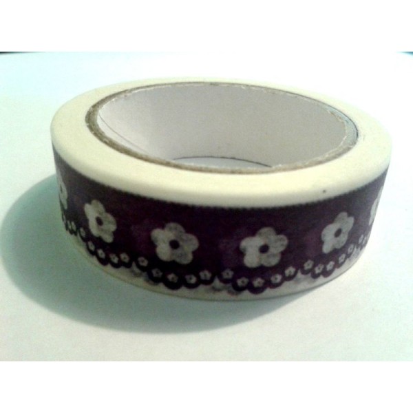 Rouleau de masking tape papier , imitation dentelle violet / blanc - Photo n°1