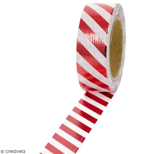 Masking tape Foil Lignes rouges et blanches - 1,5 cm x 10 m - Photo n°1