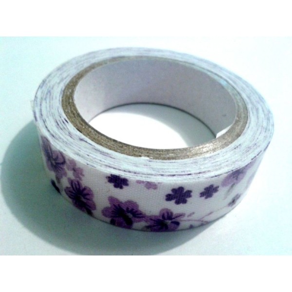 Rouleau de masking tape tissu , fond blanc et pensée violette - Photo n°1