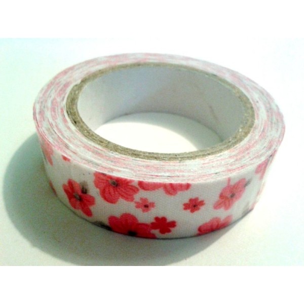 Rouleau de masking tape tissu , fond blanc et pensée rose - Photo n°1