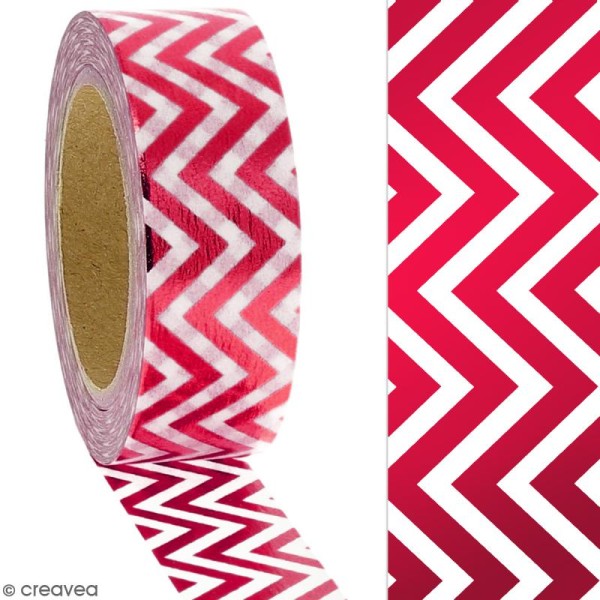 Masking tape Foil Chevrons rouges et blancs - 1,5 cm x 10 m - Photo n°2
