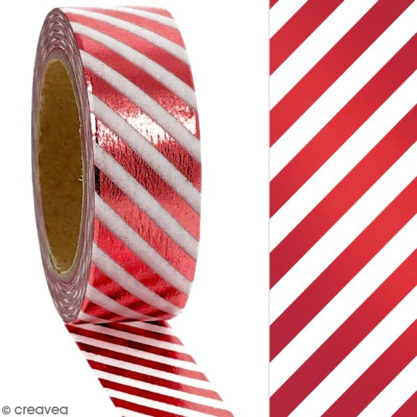 Masking tape Foil Lignes blanches et rouges - 1,5 cm x 10 m - Photo n°2