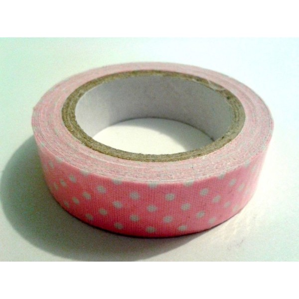 Rouleau de masking tape tissu , fond rose à pois blanc - Photo n°1