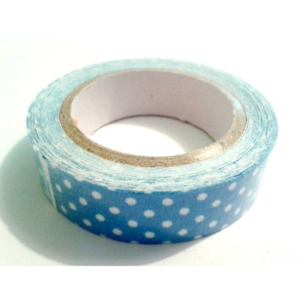 Rouleau de masking tape tissu , fond bleu à pois blanc - Photo n°1