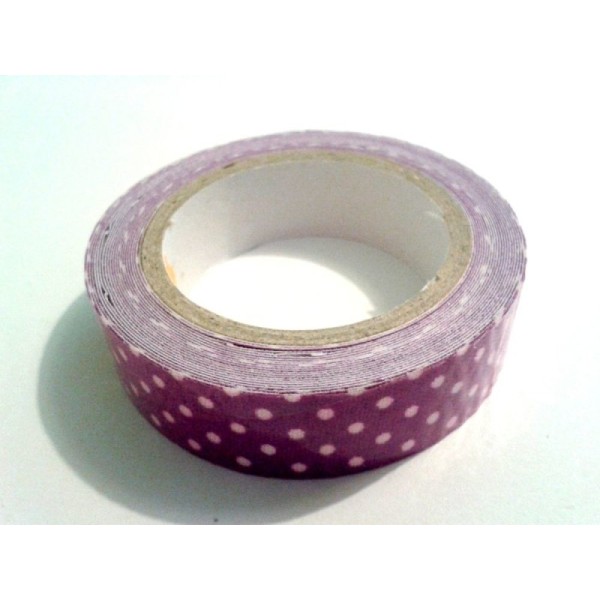 Rouleau de masking tape tissu , fond violet à pois blanc - Photo n°1
