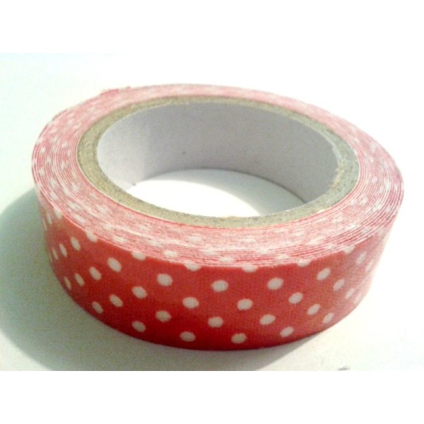 Rouleau de masking tape tissu , fond rouge à pois blanc - Photo n°1
