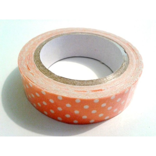 Rouleau de masking tape tissu , fond orange à pois blanc - Photo n°1