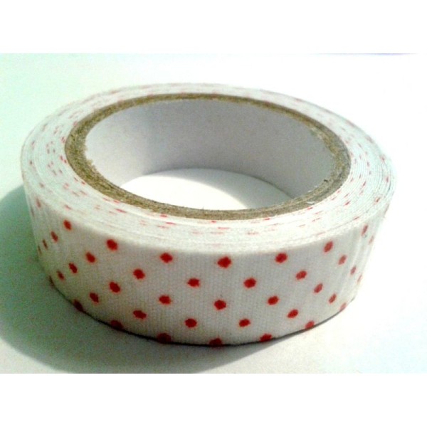 Rouleau de masking tape tissu , fond blanc à pois rouge - Photo n°1