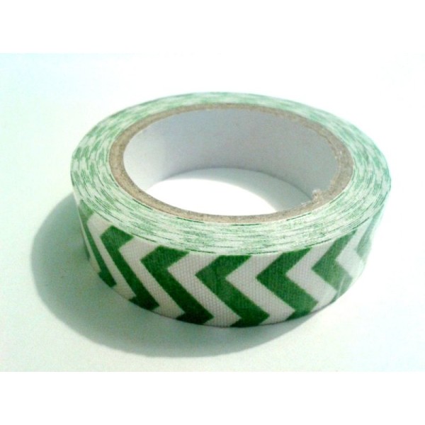 Rouleau de masking tape tissu , chevron vert / blanc - Photo n°1