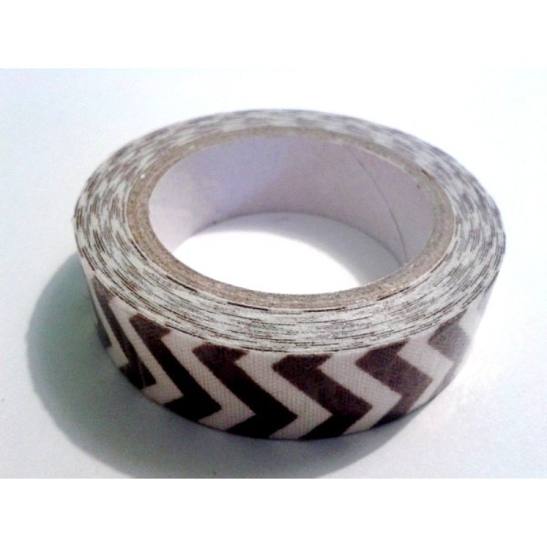 Rouleau de masking tape tissu , chevron marron / blanc - Photo n°1