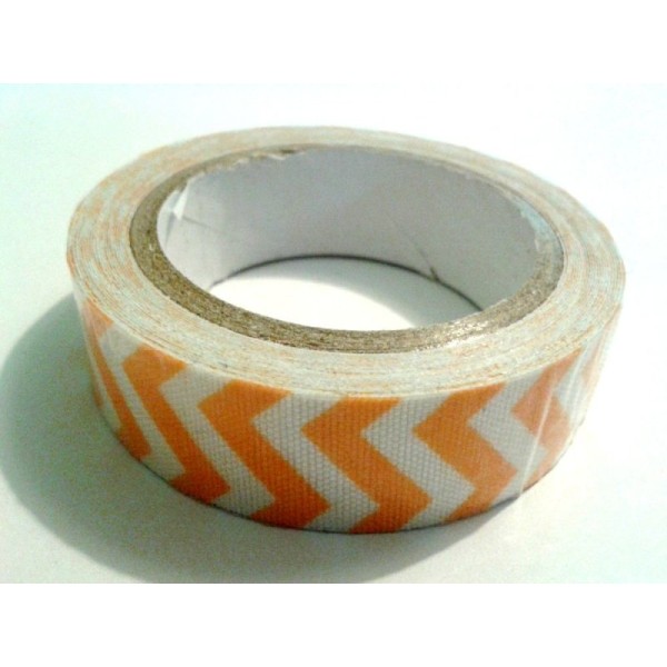Rouleau de masking tape tissu , chevron orange / blanc - Photo n°1