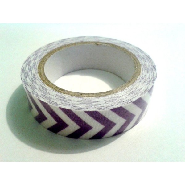 Rouleau de masking tape tissu , chevron violet / blanc - Photo n°1