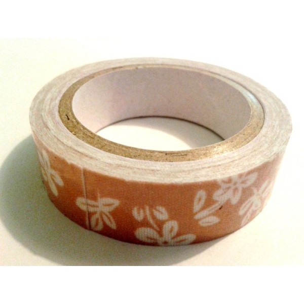 Rouleau de masking tape tissu , fond beige foncé , fleur blanc - Photo n°1