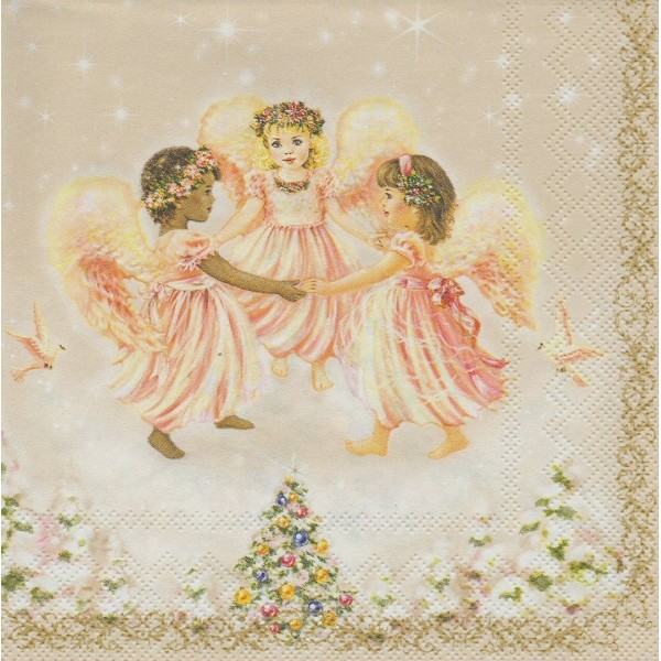 4 Serviettes en papier Anges font la ronde Noël Format Lunch Decoupage Decopatch SLGW-006501 Maki - Photo n°1