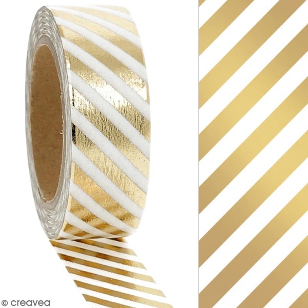 Masking tape Foil Lignes dorées et blanches - 1,5 cm x 10 m - Photo n°2