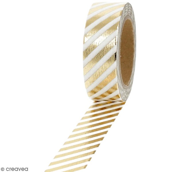 Masking tape Foil Lignes dorées et blanches - 1,5 cm x 10 m - Photo n°1