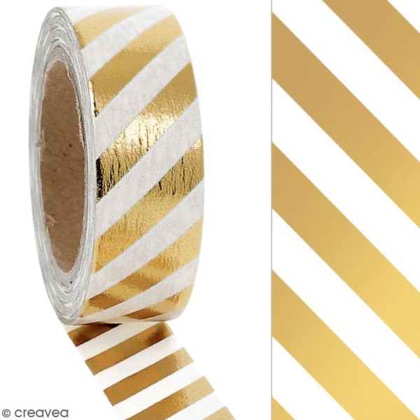 Masking tape Foil Lignes blanches et dorées - 1,5 cm x 10 m - Photo n°2
